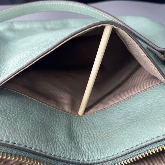 FOSSIL VINTAGE MINT GREEN PEBBLE LEATHER CROSSBODY/SHOULDER BAG KEY GOLD TONE HD - Picture 2 of 9